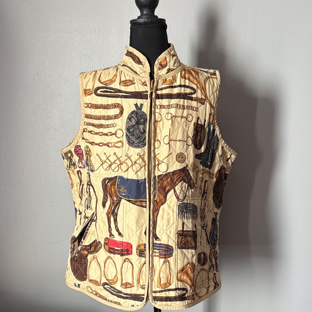 Ralph Lauren Equestrian Print Reversible Quilted Vest Size XL